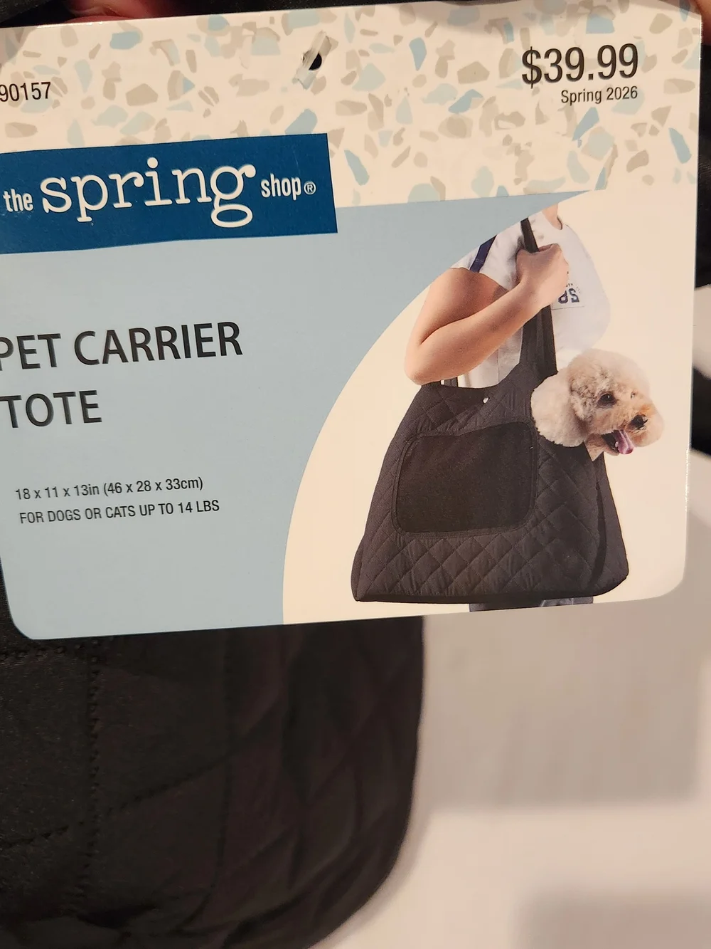 Quilted Black Pet Carrier Tote Bag